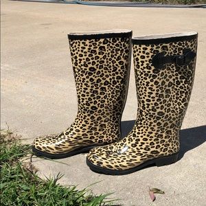 Leopard print rain boots